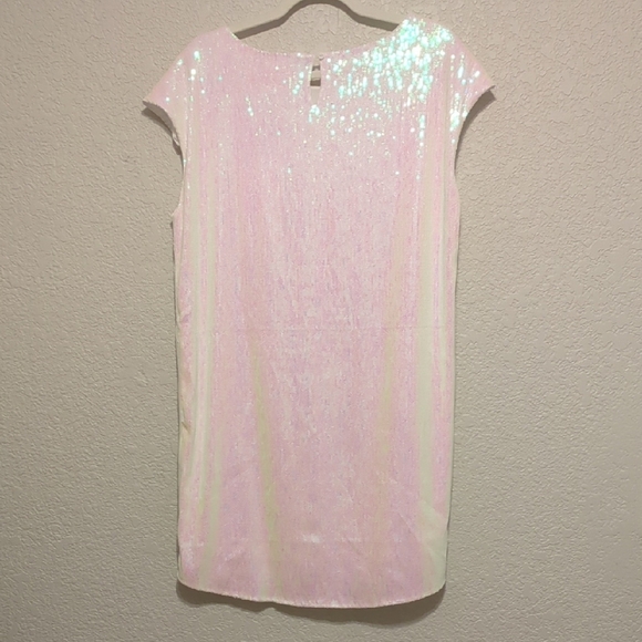 Hayley Paige Occasions pink hologram sequin Wedding Day Vibes mini t shirt dress - Picture 7 of 13
